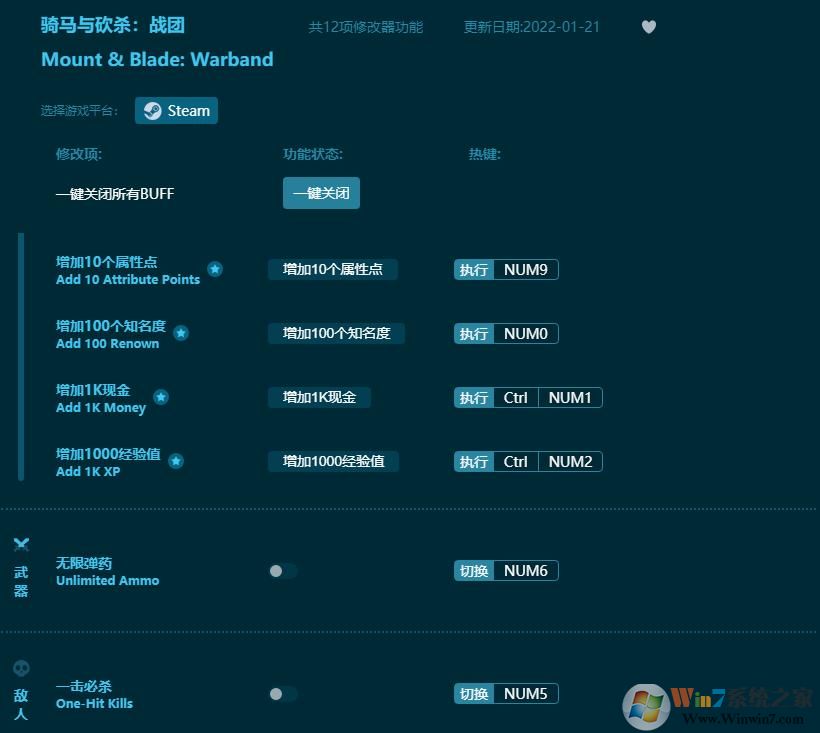 騎馬與砍殺戰(zhàn)團(tuán)線上修改器(12項(xiàng)全功能)
